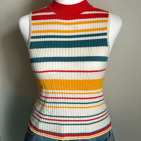 Forever 21 Tops - Forever 21 Sleeveless Striped Ribbed Mock Neck Sweater Tank Top